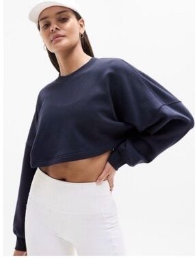 Athleta Navy Super Cropped Dolman Terry Crewneck Sweatshirt Size M